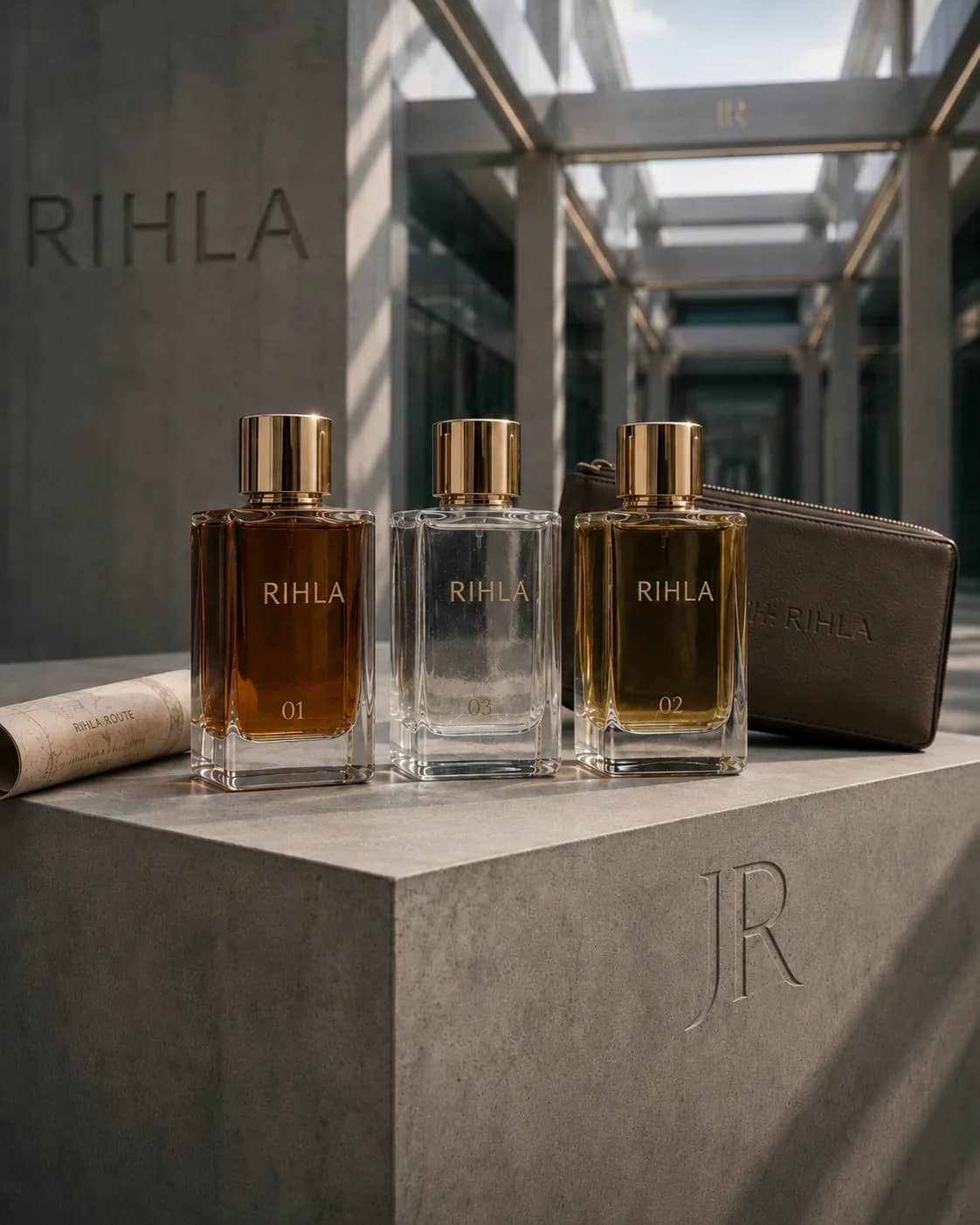 The three RIHLA bottles on a concrete plinth